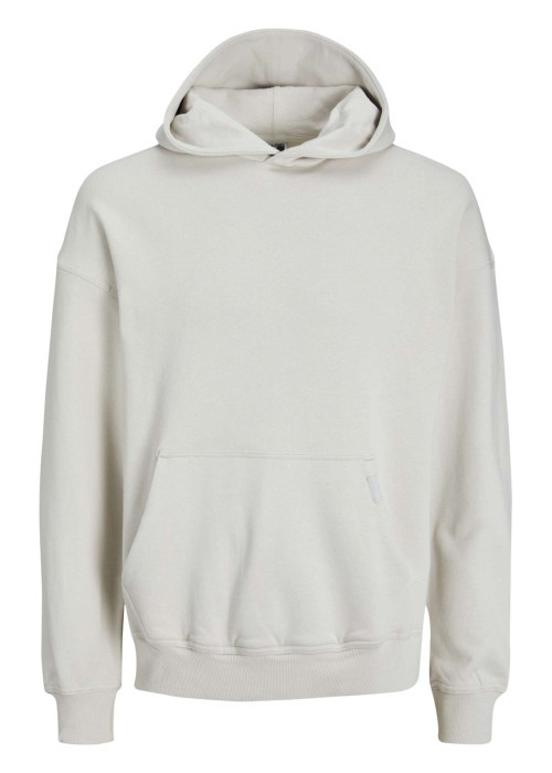 Sweat en coton beige uni coupe droite avec un col à capuche et étiquette cousue