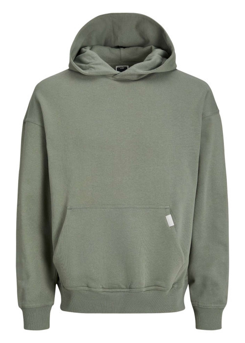 Sweat en coton kaki uni avec une coupe droite et un col à capuche