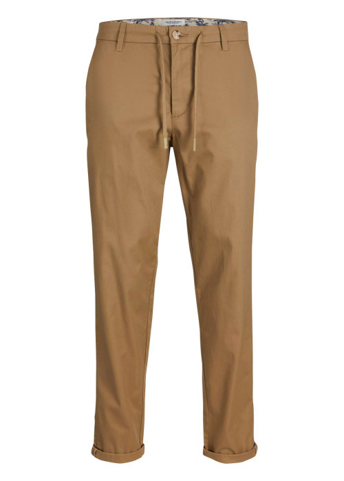 Pantalon en coton camel uni avec une coupe slim et des poches boutonnées