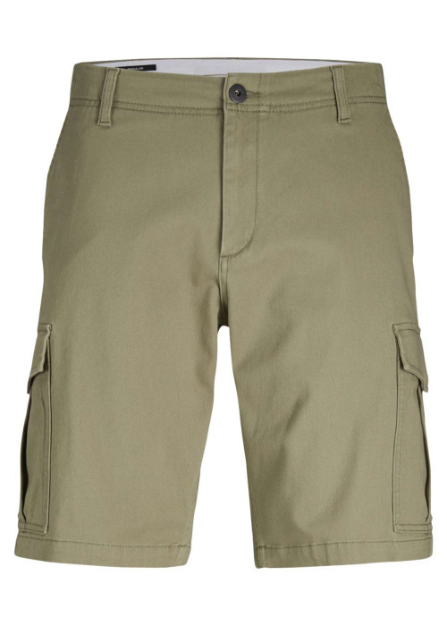 Short en coton kaki uni avec une coupe cargo et des poches latérales