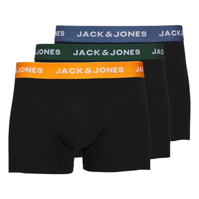Jack & Jones - Lot De 3 Boxers Classique En Coton Noirs Unis Coupe Fermée Et Ceinture Colorée - Noir Jack & Jones - Lot De 3 Boxers Classique En Coton Noirs Unis Coupe Fermée Et Ceinture Colorée - Noir