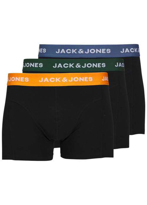 Lot de 3 Boxers classique en coton noirs unis coupe fermée et ceinture colorée
