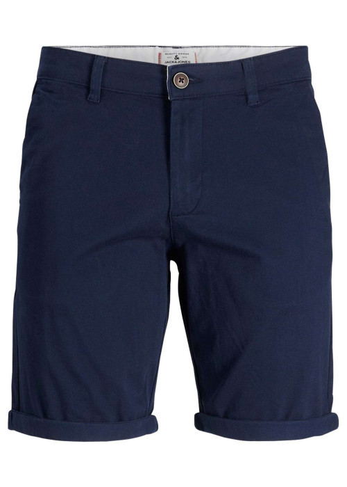 Short Chino David en coton marine uni coupe chino avec poches latérales