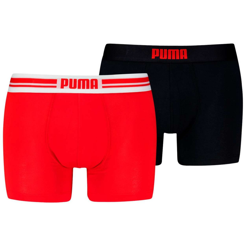 Puma - Lot De 2 Boxers En Coton Rouge Et Noir Unis Avec Nom De La Marque - Multicolore Puma - Lot De 2 Boxers En Coton Rouge Et Noir Unis Avec Nom De La Marque - Multicolore