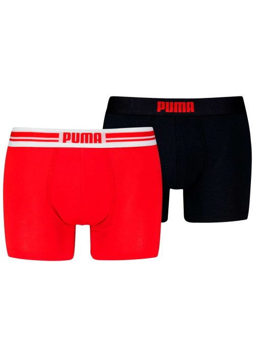 Lot de 2 boxers en coton rouge et noir unis avec nom de la marque