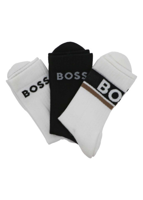 Lot de 3 paires de chaussettes hautes en coton mélangé unies avec logo Boss