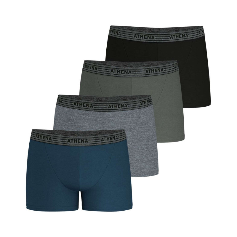 Athéna - Lot De 4 Boxers En Coton Multicolore Chiné à Coupe Fermée Et Taille élastiquée - Multicolores