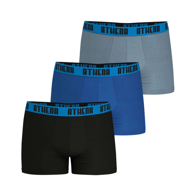 Athéna - Lot De 3 Boxers En Coton Multicolores Unis à Coupe Fermée Et Taille élastiquée - Multicolores