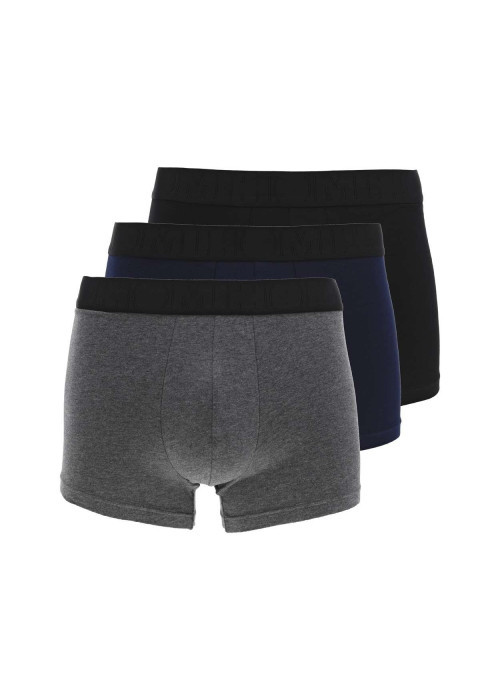 Lot de 3 Boxers classique en coton noir gris et marine uni avec une coupe fermée