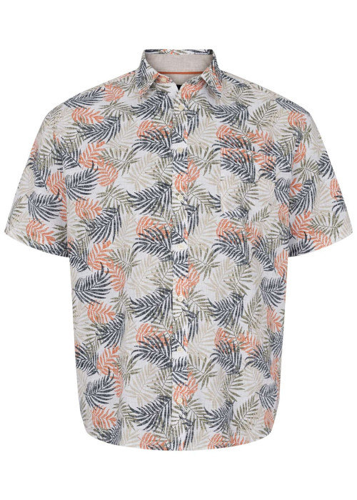 Chemise en partie en lin multicolore imprimée à coupe droite et un col français