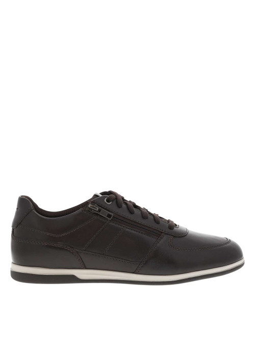 Sneakers en cuir café à semelle à talon plat et à lacets et zip sur le côté