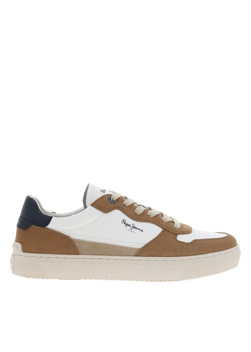 Baskets multisport en cuir blanches et beiges à senelle plate et à lacets plats