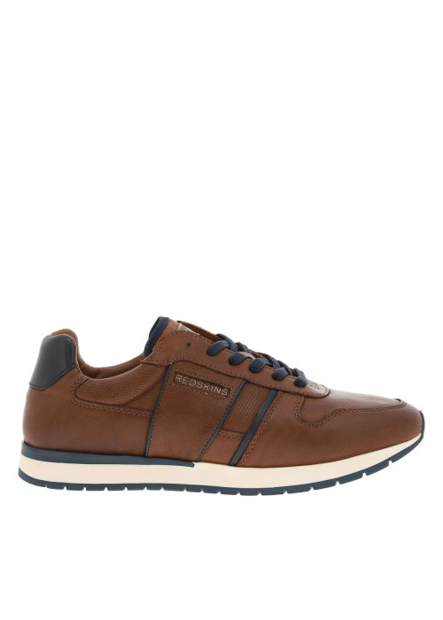 Sneakers en cuir cognac à semelle à talon plat, à lacets et empiècement