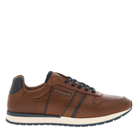 Sneakers en cuir cognac à semelle à talon plat,...