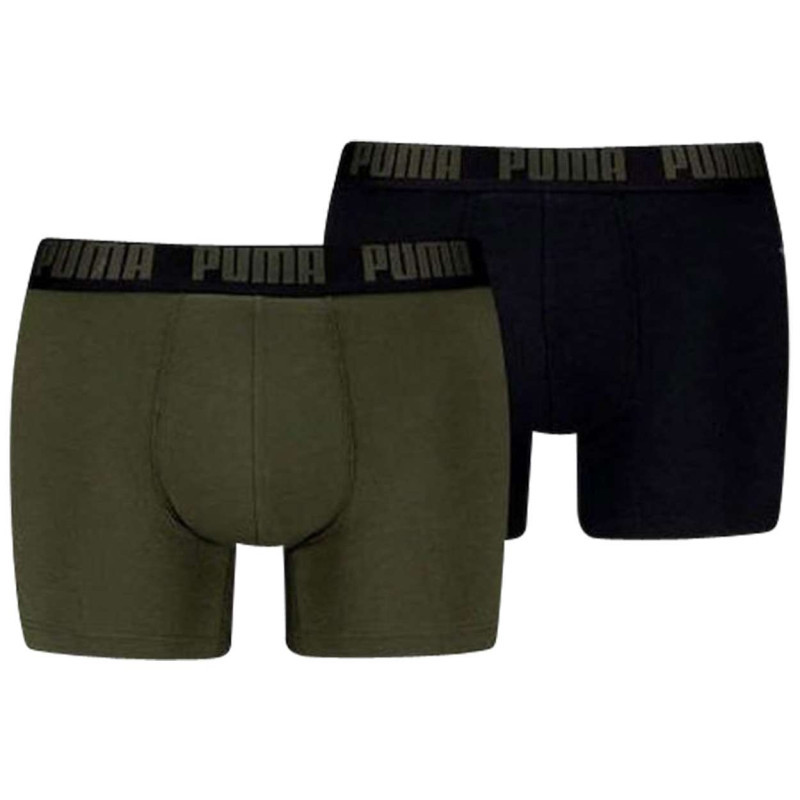 Puma - Lot De 2 Boxers Classiques En Coton Unis Noir Et Kaki Avec Une Taille élastique - Kaki Puma - Lot De 2 Boxers Classiques En Coton Unis Noir Et Kaki Avec Une Taille élastique - Kaki