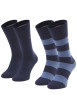 Thumbnail Lot de 2 paires de chaussettes hautes en coton mélangé bleues à rayures