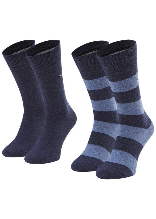 Lot de 2 paires de chaussettes hautes en coton mélangé bleues à rayures