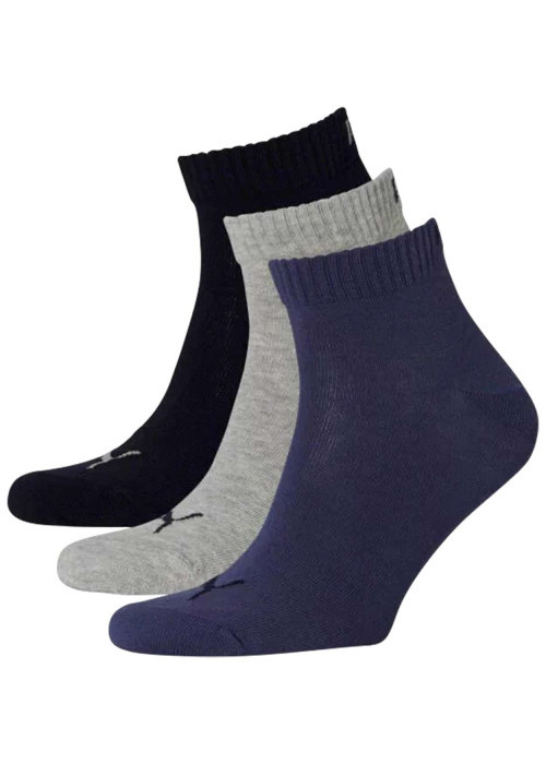 Lot de 3 paires de chaussettes mi-hautes unies marine, noires et grises