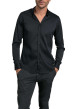 Thumbnail Chemise noire unie coupe slim fit col américain et à manches longues - Image 5
