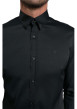 Thumbnail Chemise noire unie coupe slim fit col américain et à manches longues - Image 6