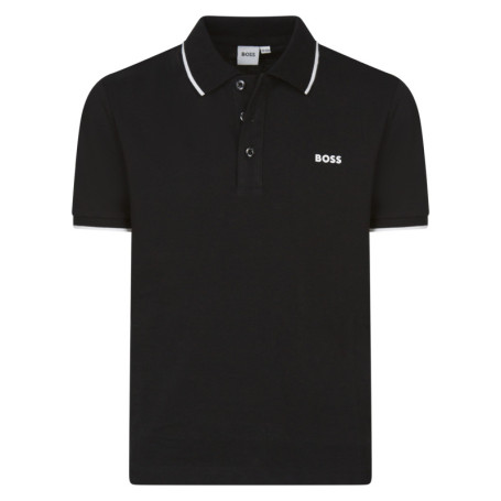 Polo noir uni avec une coupe droite à col...