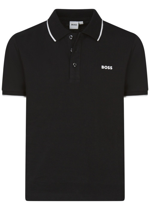 Polo noir uni avec une coupe droite à col...