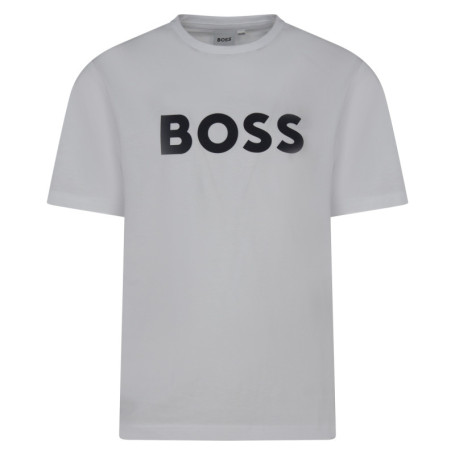 T-shirt blanc uni avec une coupe droite à col...
