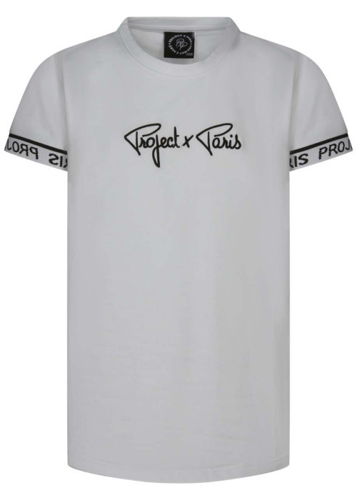 T-shirt blanc uni avec un col rond et une coupe droite à liseré