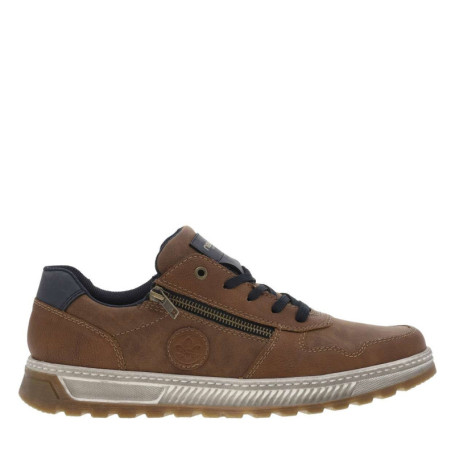 Sneakers cognac à semelle plate beige et à...