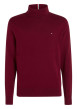 Thumbnail Pull en coton biologique mélangé bordeaux en maille jersey à coupe droite et col roulé