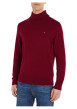 Thumbnail Pull en coton biologique mélangé bordeaux en maille jersey à coupe droite et col roulé - Image 4