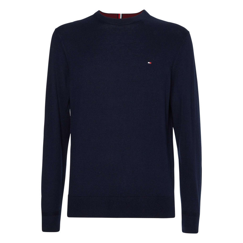 Tommy Hilfiger - Pull Marine Uni Avec Une Coupe Droite Et Un Col Rond En Bord Côte - Marine