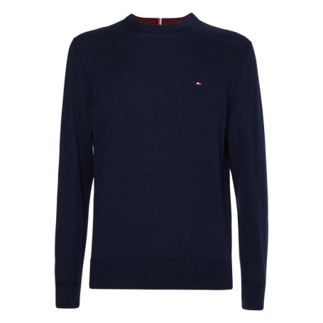 Pull marine uni avec une coupe droite et un col...