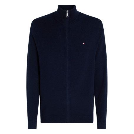 Cardigan en coton et laine marine uni avec un...