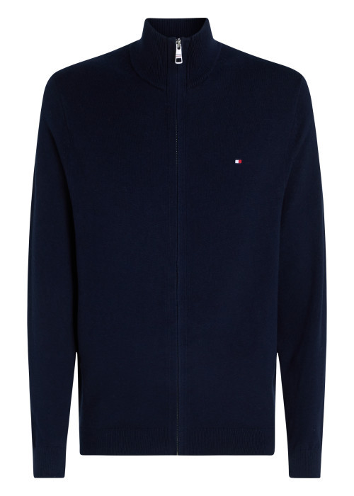Cardigan en coton et laine marine uni avec un...