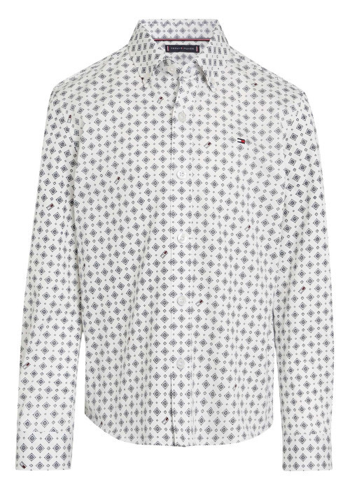 Chemise en coton blanche imprimée avec une coupe ajustée et un col américain