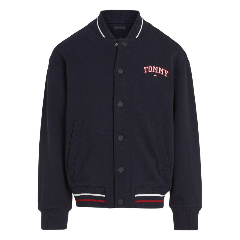 Tommy Hilfiger - Bomber En Coton Marine Uni Avec Une Coupe Droite Et Un Col Bomber - Marine
