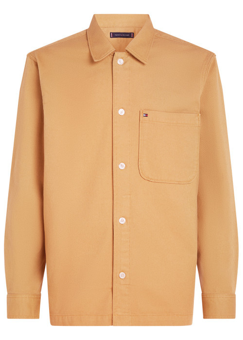 Surchemise en coton camel unie avec une coupe droite et un col français