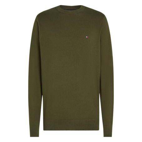 Pull en coton kaki uni avec une coupe droite un...
