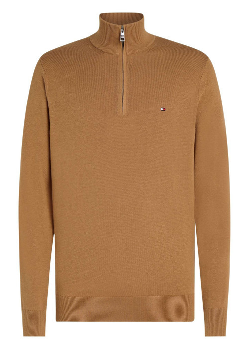Pull en coton camel uni avec une coupe droite et un col camionneur