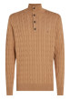 Thumbnail Pull en coton camel uni avec une coupe droite et un col camionneur boutonné