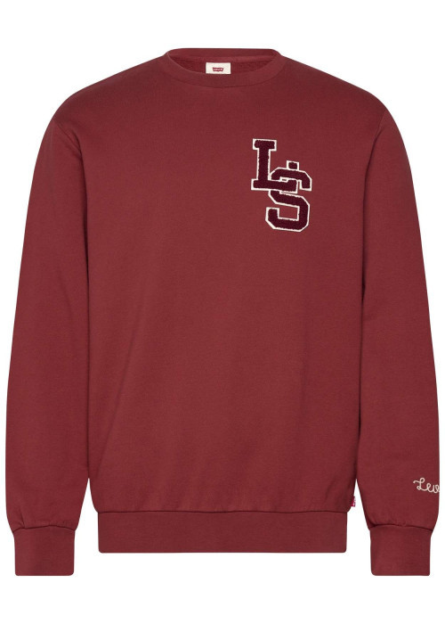 Sweat en coton bordeaux uni avec un col rond et un patch sur la poitrine