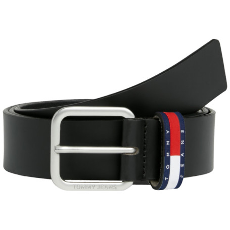 Ceinture en cuir noire unie avec boucle...