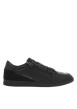 Thumbnail Sneakers en cuir noires plates avec fermeture zippée et lacets plats enduits