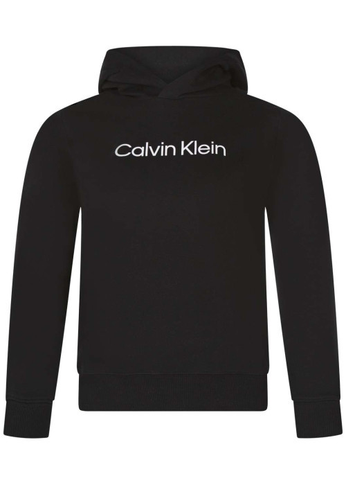 Sweat en coton noir uni avec une coupe droite et le nom de la marque au centre