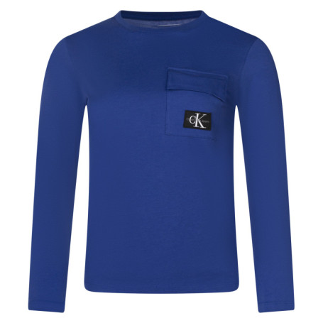 T-shirt en coton bleu uni avec un col rond et...