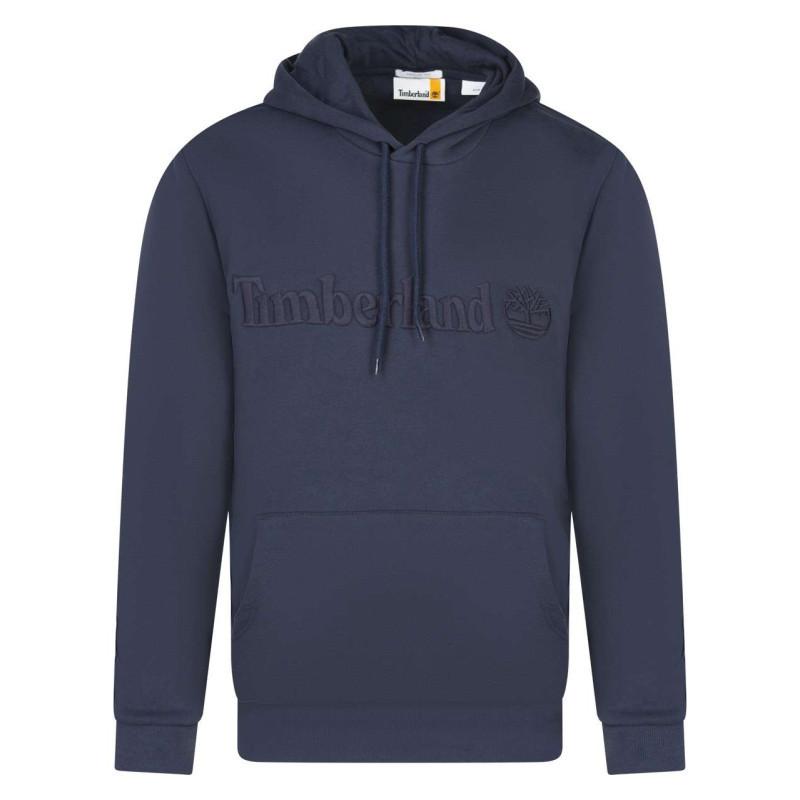 Timberland - Sweat à Capuche En Coton Mélangé Marine Uni Avec Nom De La Marque - Marine