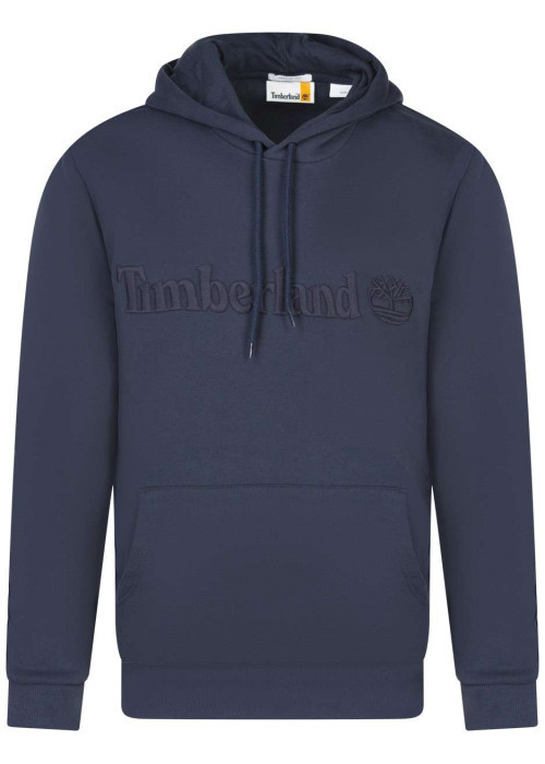Sweat à capuche en coton mélangé marine uni avec nom de la marque