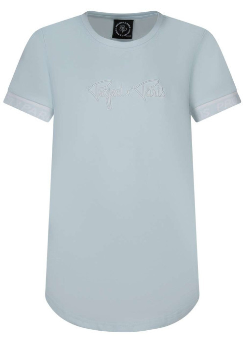 T-shirt en coton mélangé marine uni avec manches élastiquées et broderie