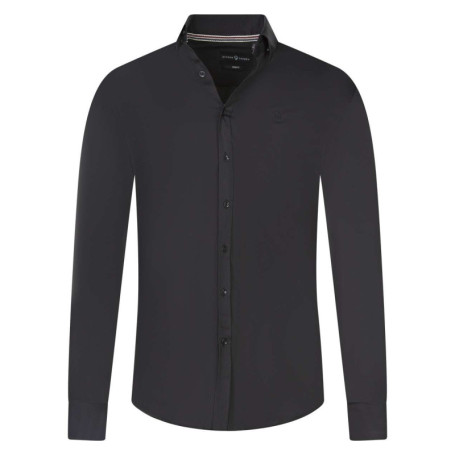 Chemise noire unie coupe slim fit col américain...